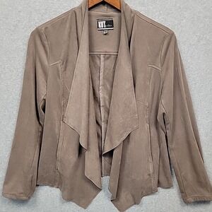 Kut From the Kloth Tayanita Vegan Faux Suede Open Front Jacket Taupe Women's M